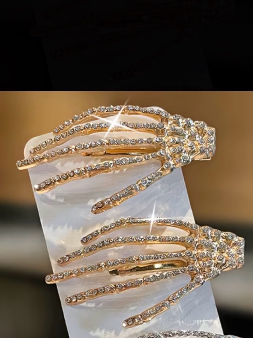 ⭐️ Rhinestone Goldtone Skeleton Hand hair clips (2)